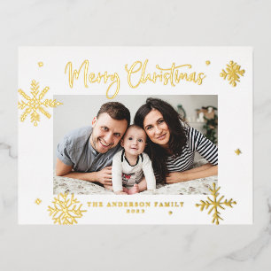 Grillige Sneeuwvlokken Vrolijk Kerst Foto Folie Feestdagen Briefkaart