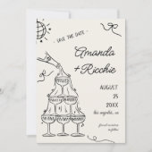 Grillige Speelse Champagne Toren Doodle Bruiloft Save The Date (Voorkant)