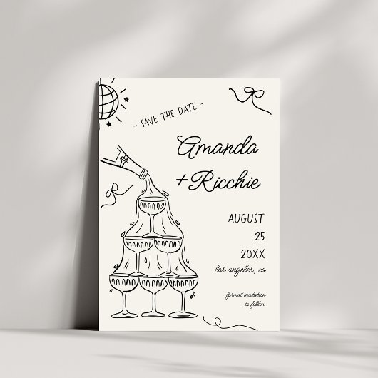 Grillige Speelse Champagne Toren Doodle Bruiloft Save The Date
