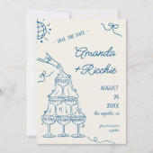 Grillige Speelse Champagnetoren Doodle Bruiloft Save The Date (Voorkant)