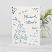 Grillige Speelse Champagnetoren Doodle Bruiloft Save The Date (Staand voorkant)