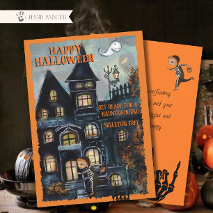 Grillige Spokenhuis Halloween Kaart HANDGETEKEND