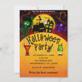 Grillige Spookhuis Skelet Halloween Feest Kaart (Voorkant)