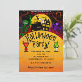 Grillige Spookhuis Skelet Halloween Feest Kaart (Staand voorkant)