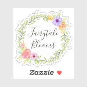 Grillige Sprookjesrozen Bloemenkrans Naam Logo Sticker