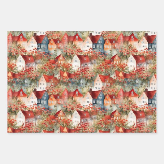 GRILLIGE STAD EN HUIZEN CADEAU INPAKPAPIER VEL (Voorkant 2)