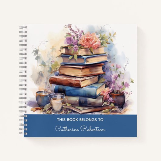 grillige stapel boeken bloemen waterverf (Voorkant)