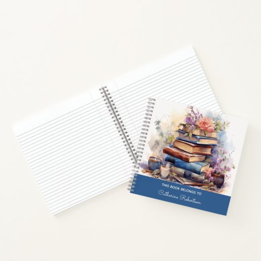 grillige stapel boeken bloemen waterverf (Binnen)