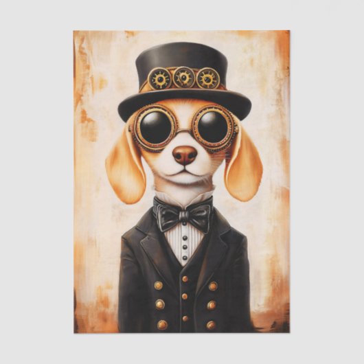 Grillige Steampunk Beagle Hond EL9 Decoupage Tissuepapier (Voorkant)