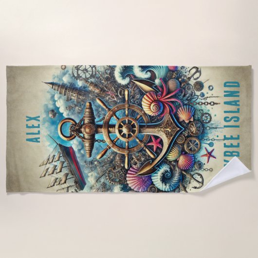 GRILLIGE STEAMPUNK DIEPE SCHEPEN WIEL / ANKER STRANDLAKEN (Voorkant)