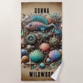GRILLIGE STEAMPUNK FISH & SHELLS, GEPERSONALISEERD STRANDLAKEN (Voorkant)