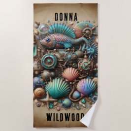 GRILLIGE STEAMPUNK FISH & SHELLS, GEPERSONALISEERD STRANDLAKEN