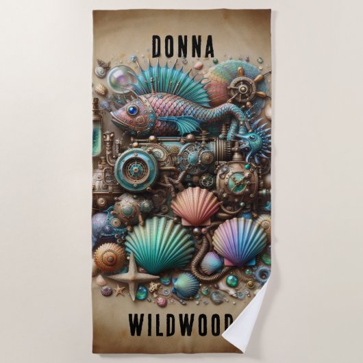 GRILLIGE STEAMPUNK FISH & SHELLS, GEPERSONALISEERD STRANDLAKEN (Voorkant)