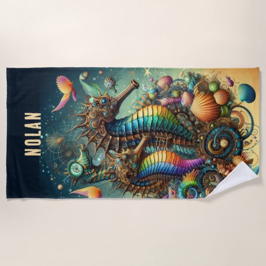 GRILLIGE STEAMPUNK KLEURRIJKE ZEEPAARDJES STRANDLAKEN (Voorkant)