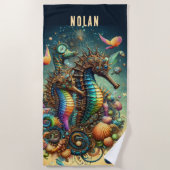 GRILLIGE STEAMPUNK KLEURRIJKE ZEEPAARDJES STRANDLAKEN (Voorkant)