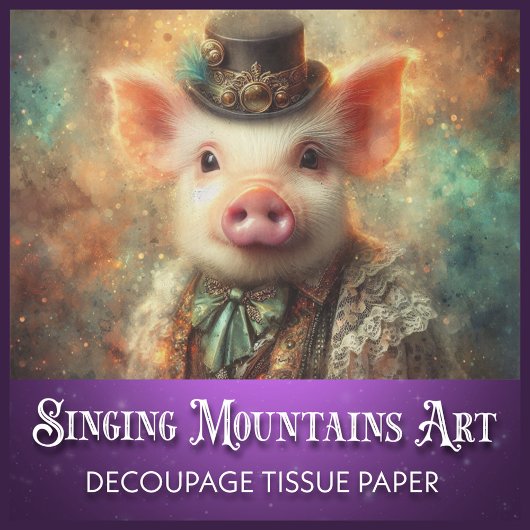 Grillige Steampunk Varken in Hoed Decoupage Tissuepapier