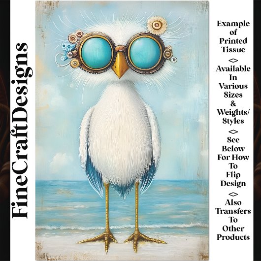 Grillige Steampunk Vogel Bij De Zee BS5 Decoupage Tissuepapier