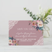 Grillige Stof Blauw Stof Roze Bloemen Bruiloft Save The Date (Staand voorkant)