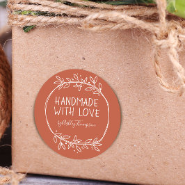 Grillige Stof Oranje Handgemaakt Met Liefde Ronde Sticker