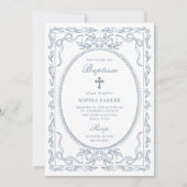 Grillige Stofblauwe Coquette Frame | Doopfeest Kaart (Voorkant)