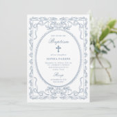 Grillige Stofblauwe Coquette Frame | Doopfeest Kaart (Staand voorkant)