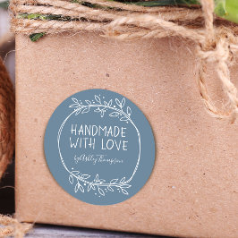 Grillige Stofblauwe Handgemaakt Met Liefde Ronde Sticker
