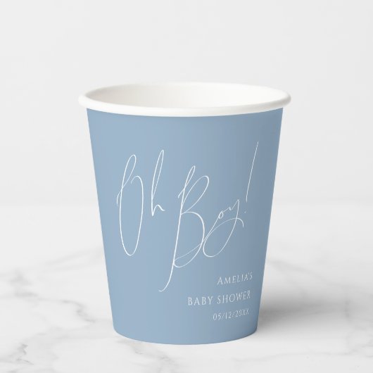 Grillige Stofblauwe Oh Boy Shower Papier Bekers (Voorkant)