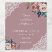 Grillige Stofblauwe Stofrozen Bloemen Bruiloft Wijn Etiket (Enkel label)