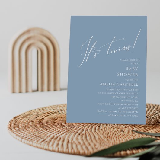 Grillige Stofblauwe Tweeling Baby Shower Kaart