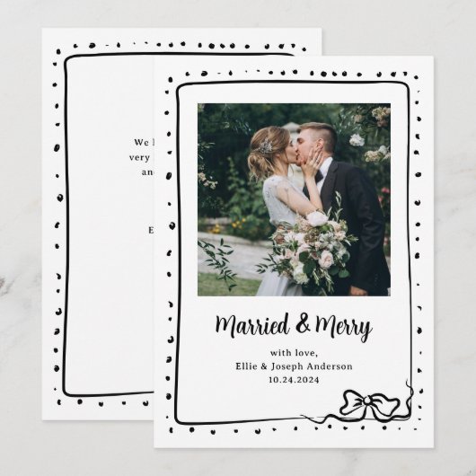 grillige strik | Foto Getrouwd en vrolijk Pas getr Feestdagenkaart (Voorkant / Achterkant)