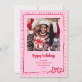 grillige strik | Prettige feestdagen Foto: roze en Feestdagenkaart (Voorkant)