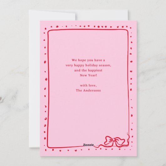 grillige strik | Prettige feestdagen Foto: roze en Feestdagenkaart (Achterkant)