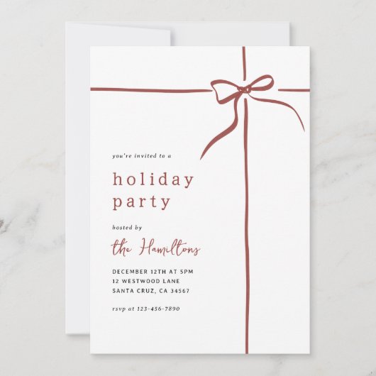 grillige strik | Red Ribbon kerstfeest Kaart (Voorkant)