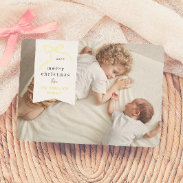 grillige strik | Ribbon Hand Getrokken Kerstfoto Folie Feestdagenkaart