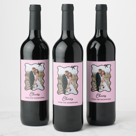 grillige strik | Wavy Blush roze en zwart foto Wijn Etiket (Flessen)