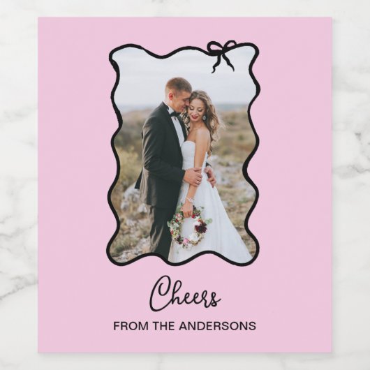 grillige strik | Wavy Blush roze en zwart foto Wijn Etiket (Enkel label)