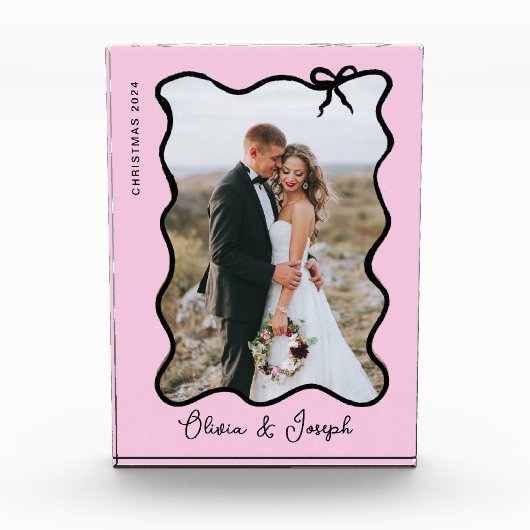 grillige strik | Wavy Blush roze en zwart Fotoblokken (Voorkant)