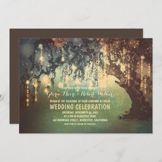 grillige string lichten boom bruiloft uitnodiginge kaart (Voorkant / Achterkant)