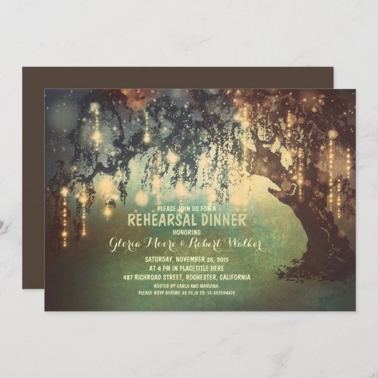 grillige string lichten boom repetitie diner kaart (Voorkant / Achterkant)