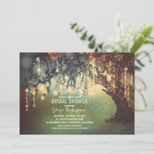 grillige string lichten boom vrijgezellenfeest kaart (Staand voorkant)