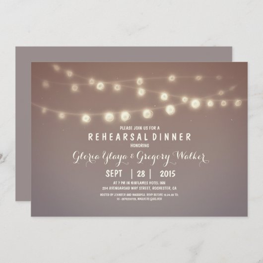 grillige string lights repetitie diner nodigt uit kaart (Voorkant / Achterkant)