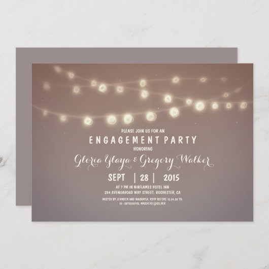 grillige string lights verlovingsfeest uitnodiging (Voorkant / Achterkant)