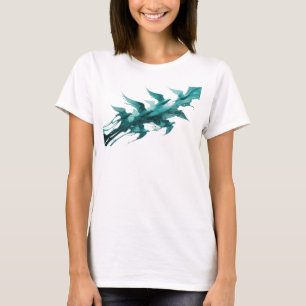 Grillige Teal Abstracte Vogels Origineel Ontwerp T-shirt