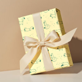 Grillige Teal Doodle Vossen op Boter Geel  Cadeaupapier