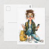 grillige tech-overload meisjeschaos briefkaart (Voorkant / Achterkant)