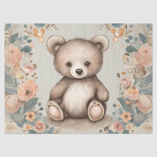 Grillige teddybeer decoupage tissuepapier (Voorkant)