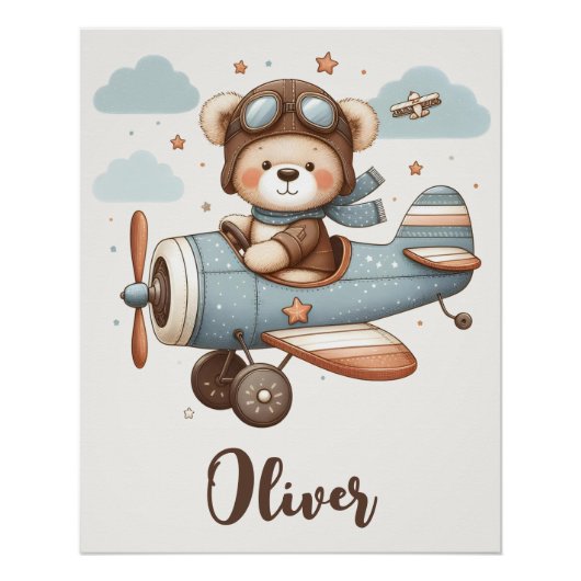 Grillige teddybeer piloot gepersonaliseerd perfect poster (Voorkant)