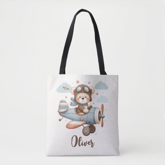 Grillige teddybeer piloot gepersonaliseerd tote bag (Voorkant)