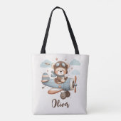 Grillige teddybeer piloot gepersonaliseerd tote bag (Achterkant)
