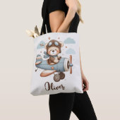 Grillige teddybeer piloot gepersonaliseerd tote bag (Dichtbij)